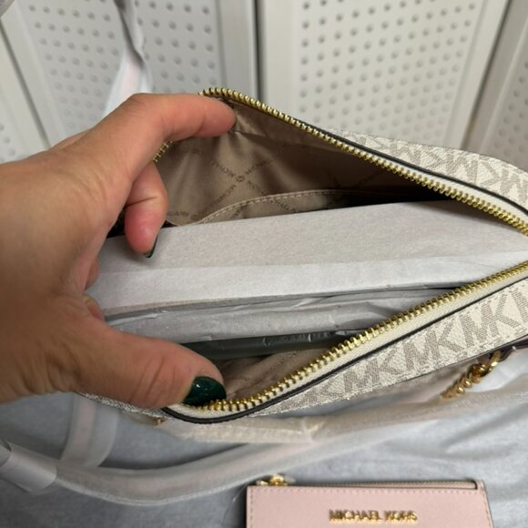 Michael Kors Jet Set Large Logo Crossbody Pink Gold PAIRED Pink Coin Pouch NWT - Picture 6 of 12